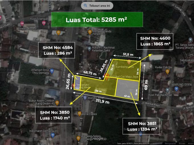 DIJUAL LAHAN TENGAH KOTA JALAN DEMANG LEBAR DAUN PALEMBANG