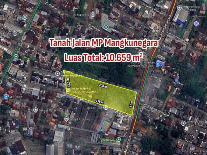 DIJUAL TANAH STRATEGIS JALAN MP MANGKUNEGARA KENTEN PALEMBANG